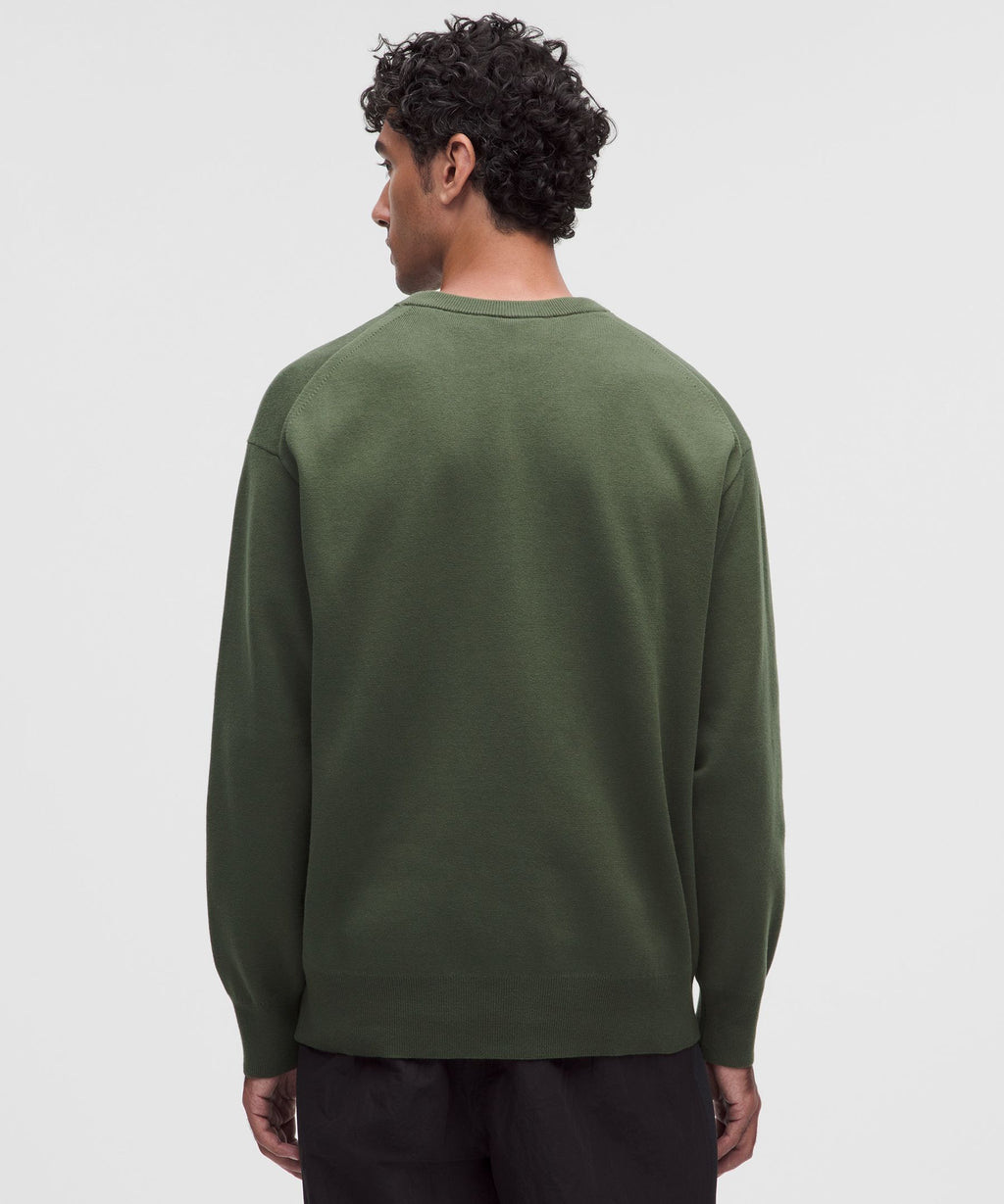 Cotton-Blend Knit Long-Sleeve Crewneck Sweater