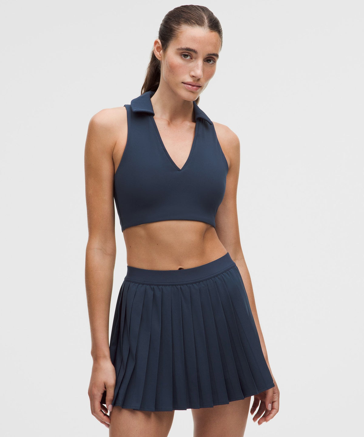 Collared Longline Ribbed Tennis BraMedium Support, B/C Cup