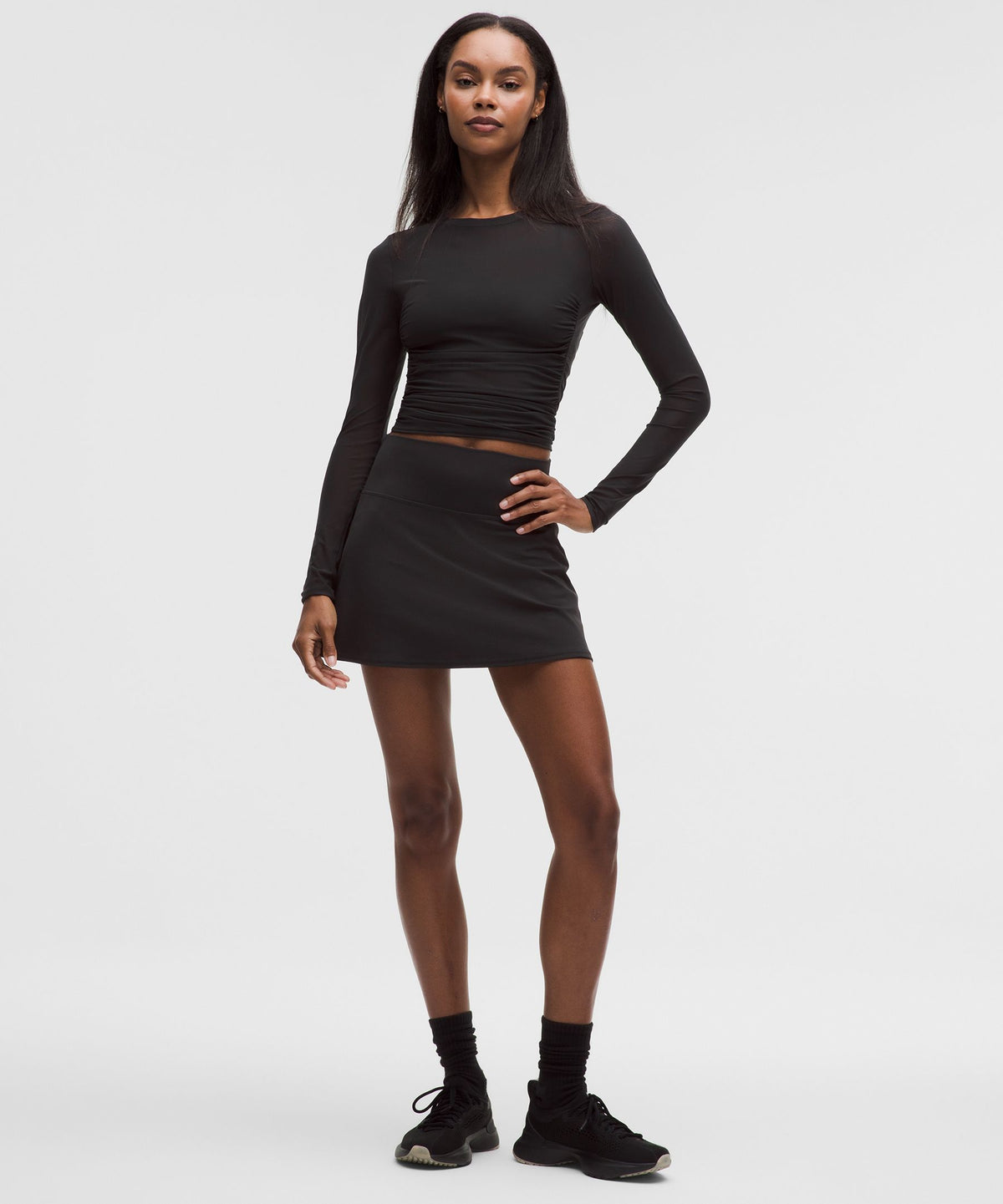Mesh Ruched Long-Sleeve Shirt